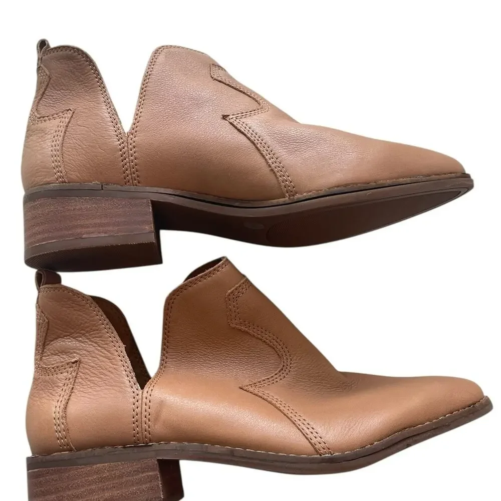 Lucky Brand Macee Tan Leather V Notch Ankle Booties 7 Pointed Toe Low Heel NWOT - Picture 4 of 10